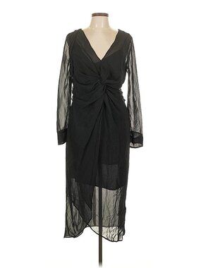 DKNY Black Wrap Silhouette Ruched Midi V-Neck 2 Piece Cocktail Dress Size L